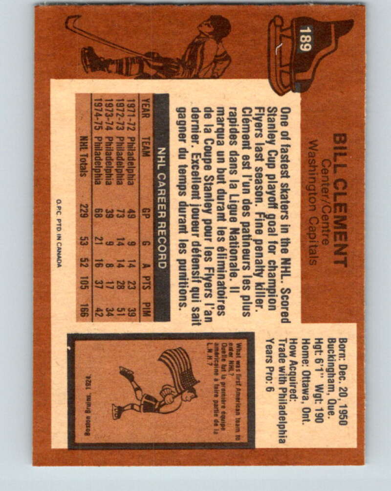 1975-76 O-Pee-Chee #189 Bill Clement Washington Capitals V6001