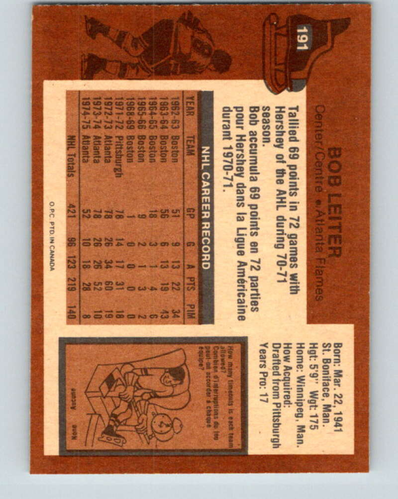 1975-76 O-Pee-Chee #191 Bob Leiter Atlanta Flames V6007