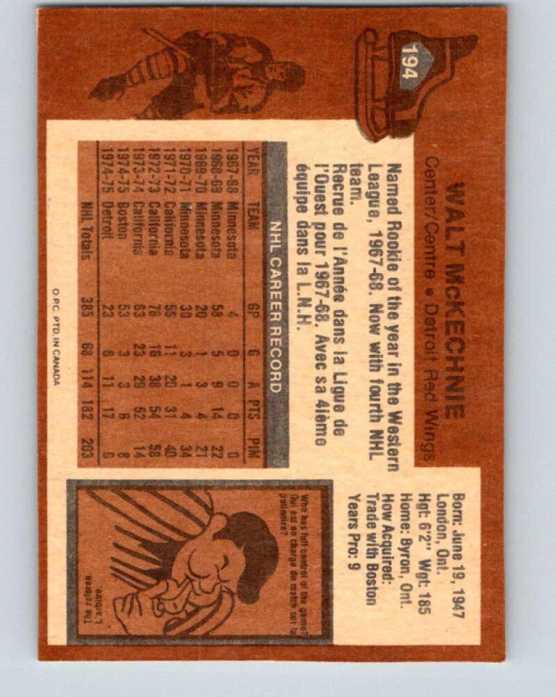 1975-76 O-Pee-Chee #194 Walt McKechnie Detroit Red Wings V6018