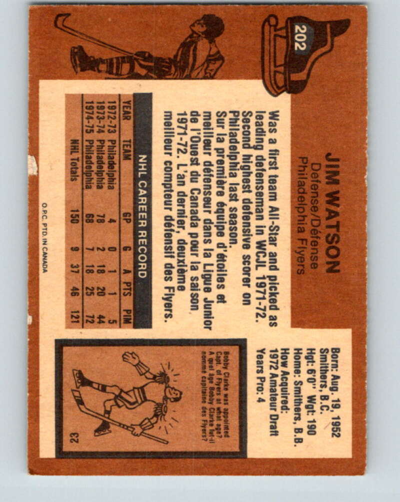 1975-76 O-Pee-Chee #202 Jim Watson Philadelphia Flyers V6051