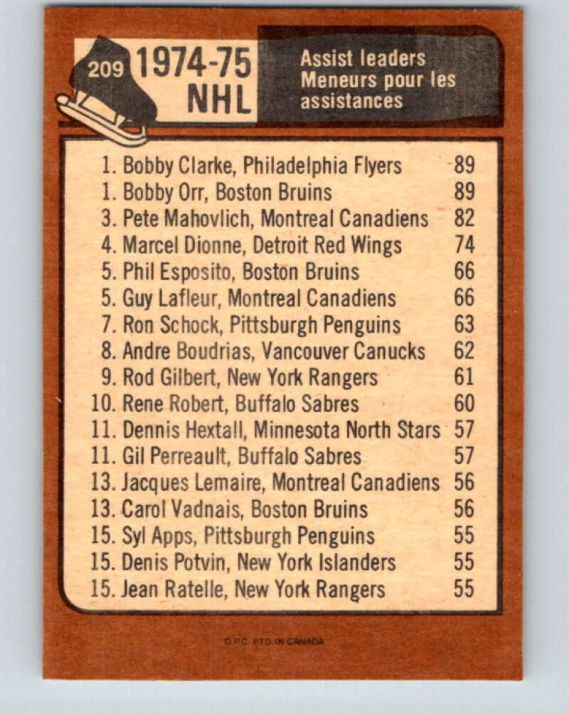 1975-76 O-Pee-Chee #209 Orr/Clarke LL Bruins/ Flyers V6082