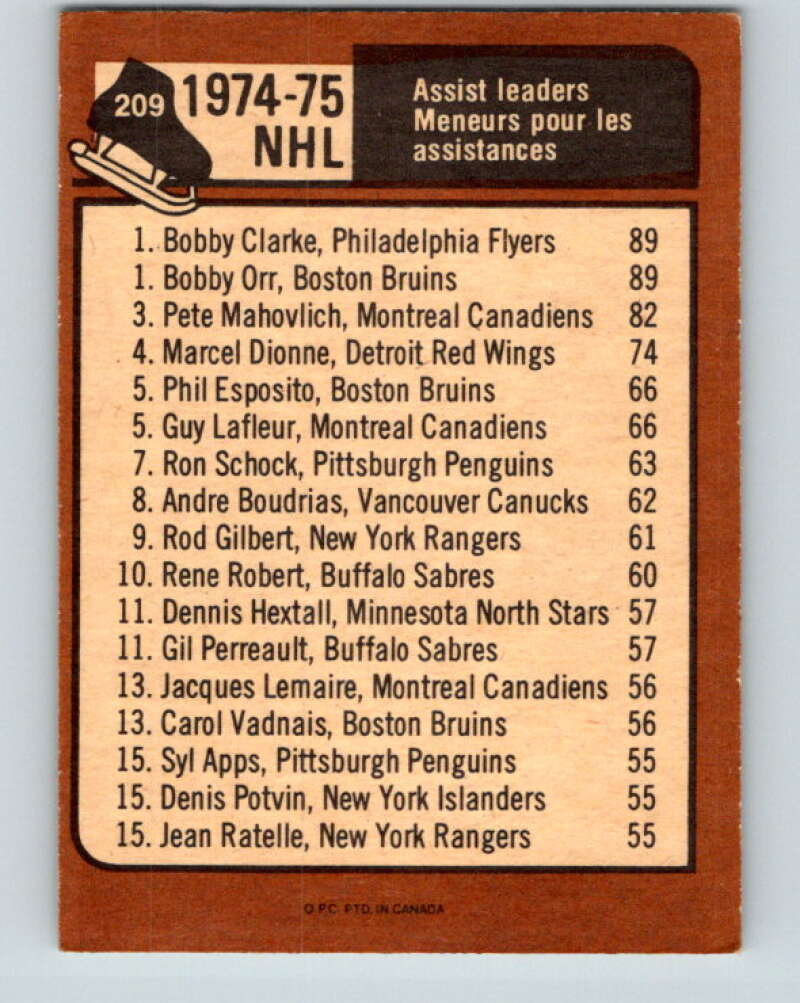 1975-76 O-Pee-Chee #209 Orr/Clarke LL Bruins/ Flyers V6083