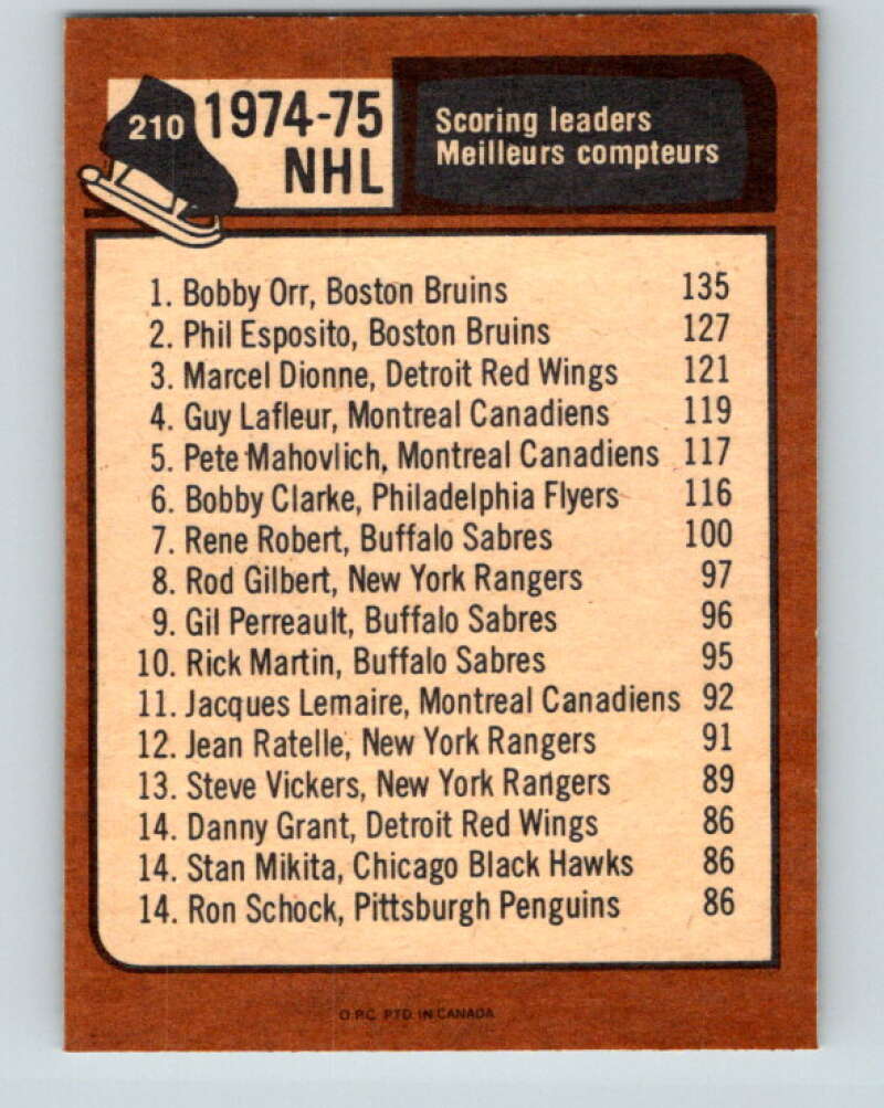 1975-76 O-Pee-Chee #209 Orr/Clarke LL Bruins/ Flyers V6089
