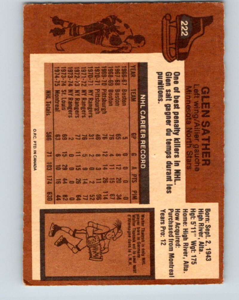 1975-76 O-Pee-Chee #222 Glen Sather Minnesota North Stars V6148