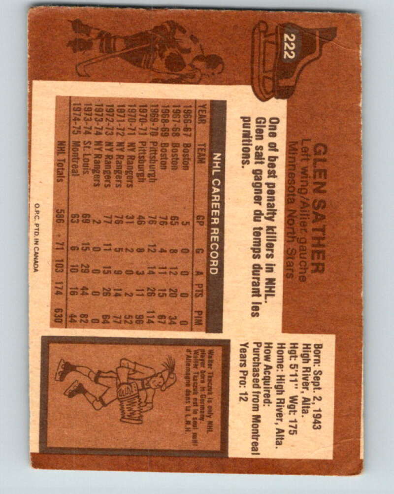 1975-76 O-Pee-Chee #222 Glen Sather Minnesota North Stars V6150