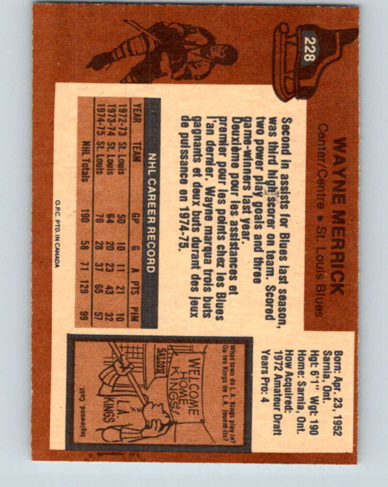 1975-76 O-Pee-Chee #228 Wayne Merrick St. Louis Blues V6178