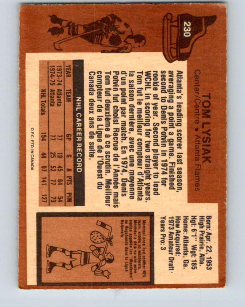 1975-76 O-Pee-Chee #230 Tom Lysiak Atlanta Flames V6182