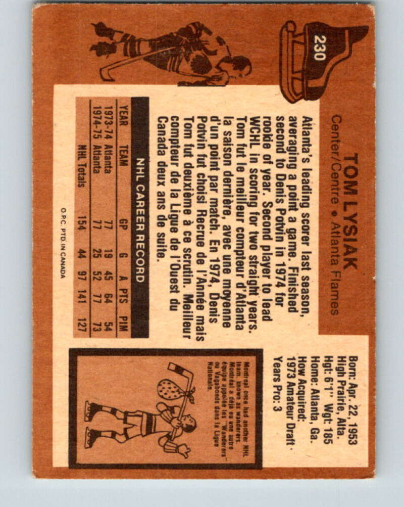 1975-76 O-Pee-Chee #230 Tom Lysiak Atlanta Flames V6183