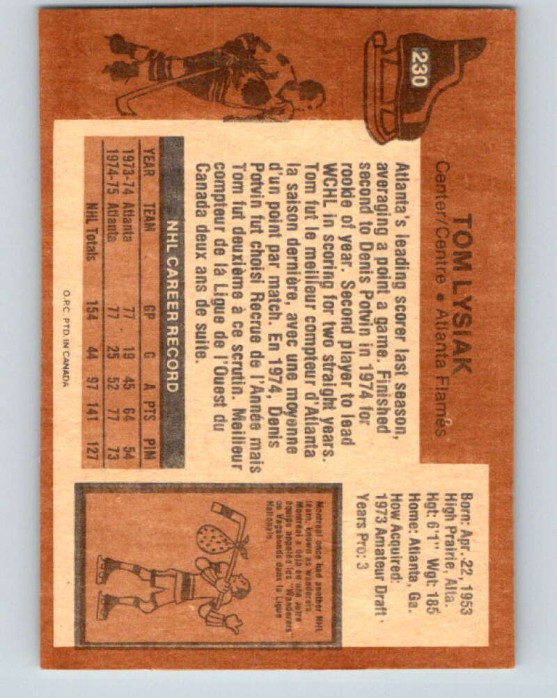 1975-76 O-Pee-Chee #230 Tom Lysiak Atlanta Flames V6184