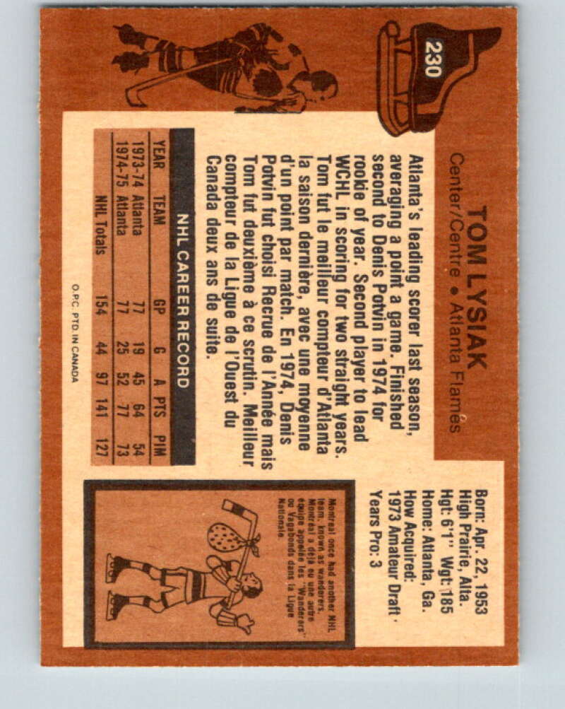 1975-76 O-Pee-Chee #230 Tom Lysiak Atlanta Flames V6185