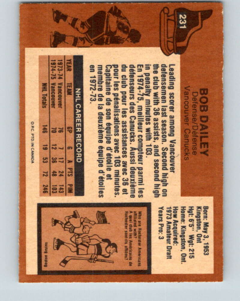 1975-76 O-Pee-Chee #231 Bob Dailey Vancouver Canucks V6189