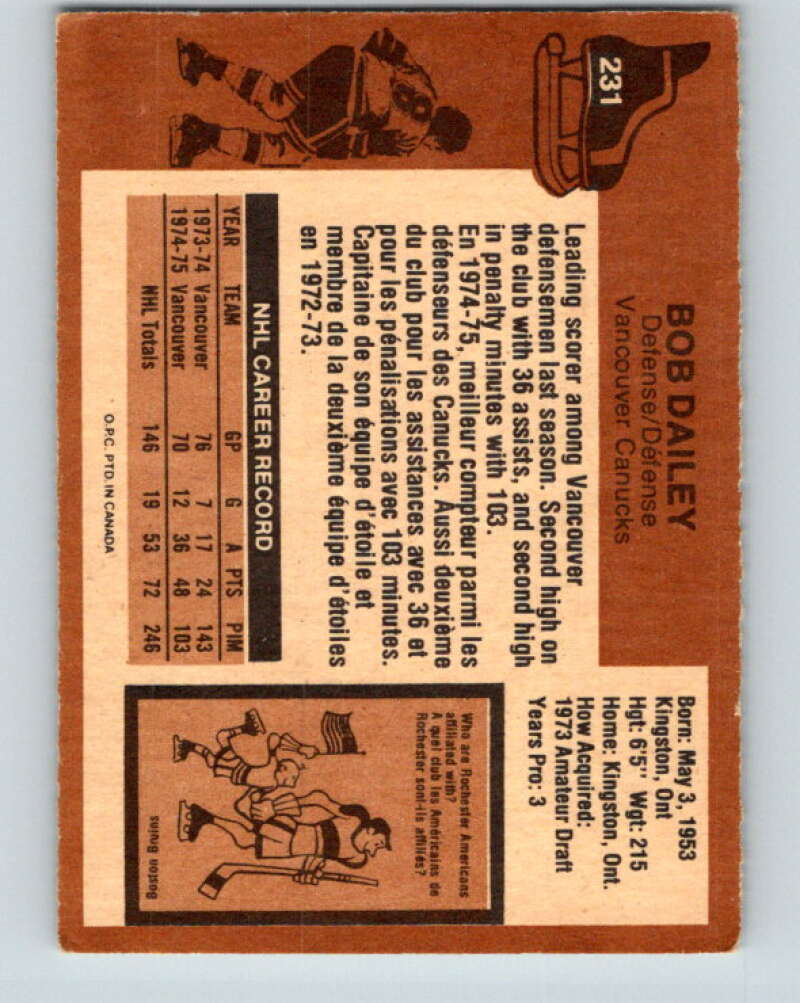 1975-76 O-Pee-Chee #231 Bob Dailey Vancouver Canucks V6191