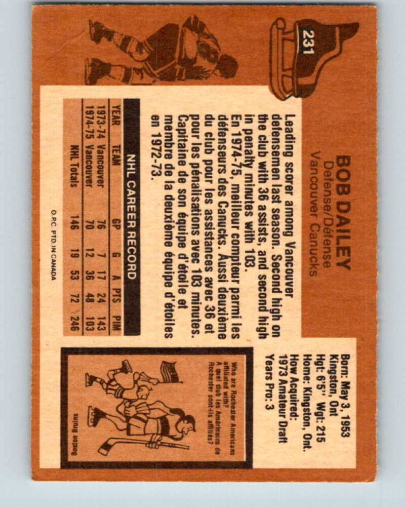 1975-76 O-Pee-Chee #231 Bob Dailey Vancouver Canucks V6192