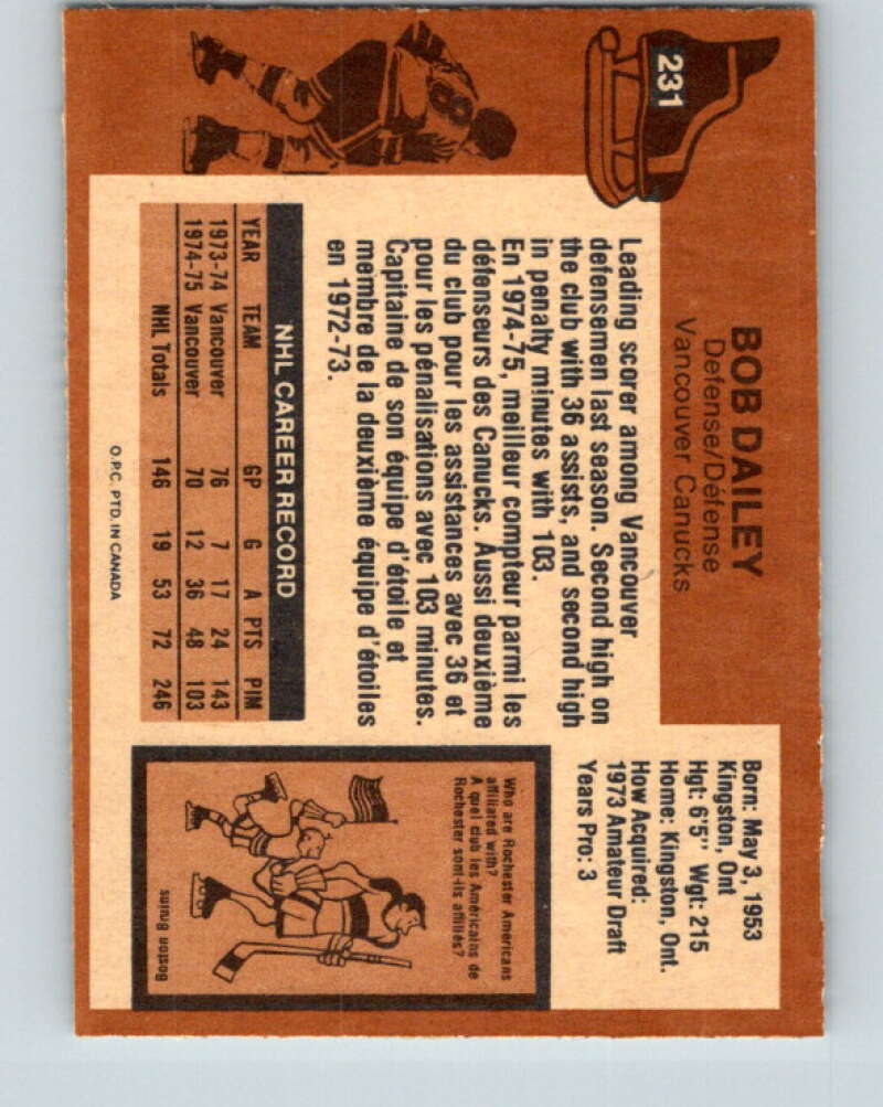 1975-76 O-Pee-Chee #231 Bob Dailey Vancouver Canucks V6194