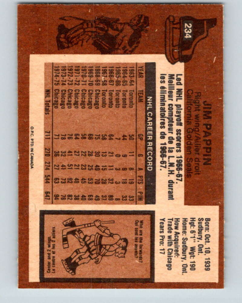 1975-76 O-Pee-Chee #234 Jim Pappin California Golden Seals V6200