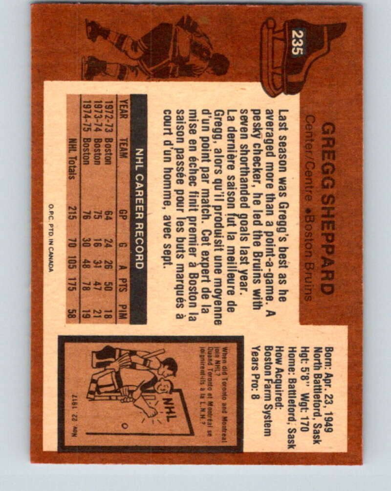 1975-76 O-Pee-Chee #235 Gregg Sheppard Boston Bruins V6202