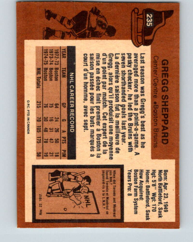 1975-76 O-Pee-Chee #235 Gregg Sheppard Boston Bruins V6204