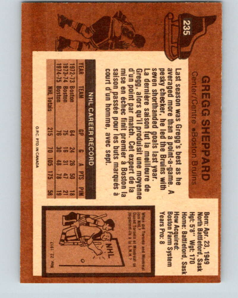 1975-76 O-Pee-Chee #235 Gregg Sheppard Boston Bruins V6205
