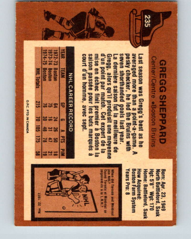 1975-76 O-Pee-Chee #235 Gregg Sheppard Boston Bruins V6207