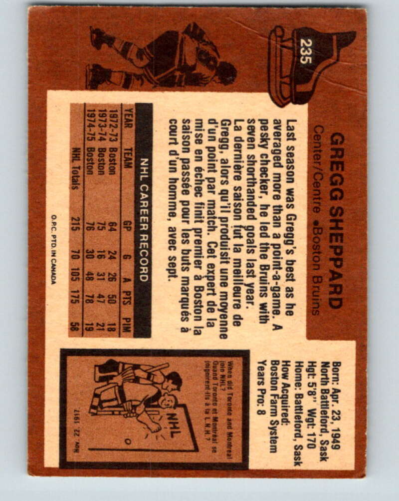 1975-76 O-Pee-Chee #235 Gregg Sheppard Boston Bruins V6209