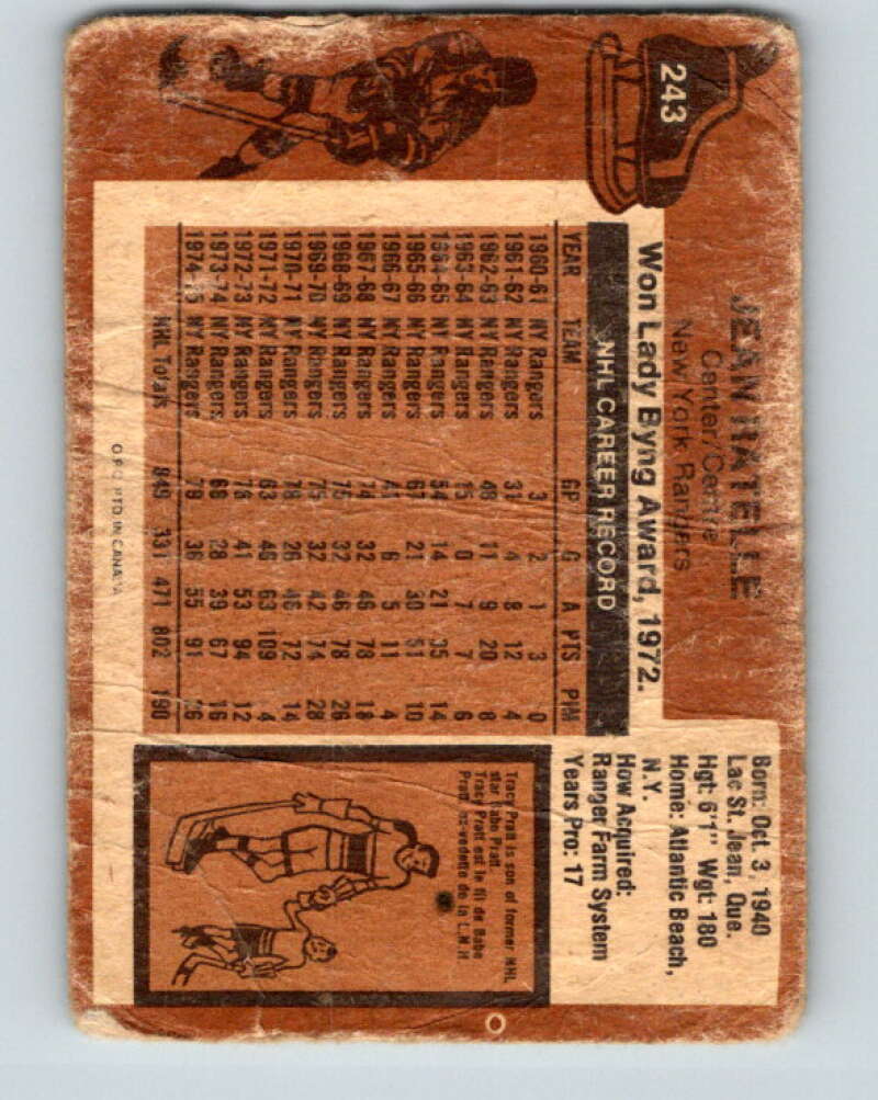1975-76 O-Pee-Chee #243 Jean Ratelle New York Rangers V6247