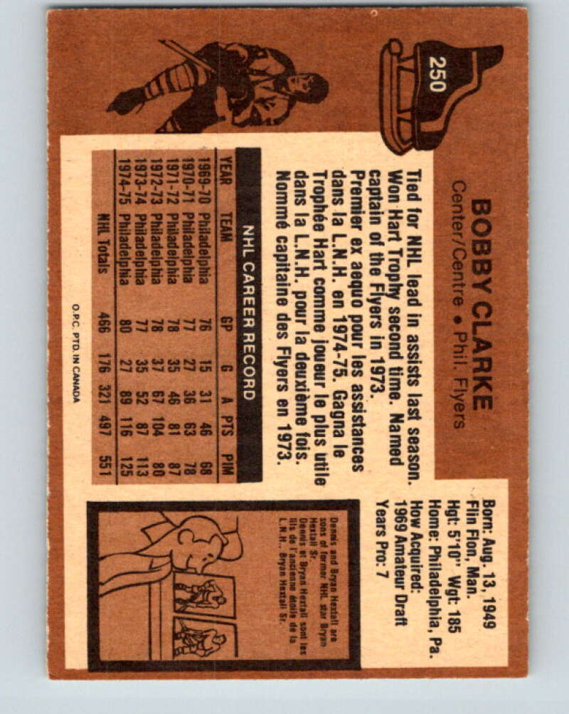 1975-76 O-Pee-Chee #250 Bobby Clarke Philadelphia Flyers V6279