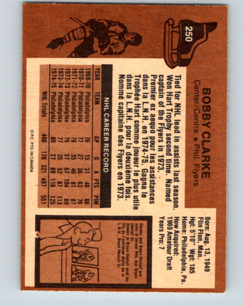 1975-76 O-Pee-Chee #250 Bobby Clarke Philadelphia Flyers V6280