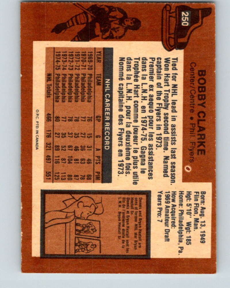 1975-76 O-Pee-Chee #250 Bobby Clarke Philadelphia Flyers V6281