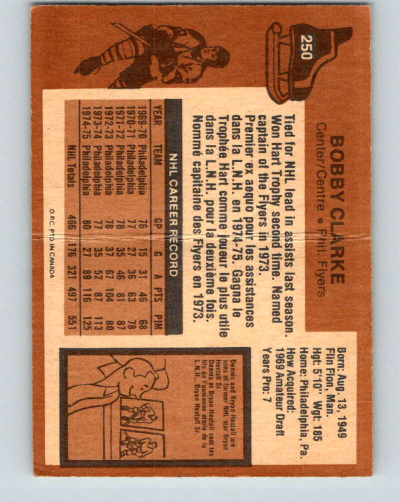 1975-76 O-Pee-Chee #250 Bobby Clarke Philadelphia Flyers V6282