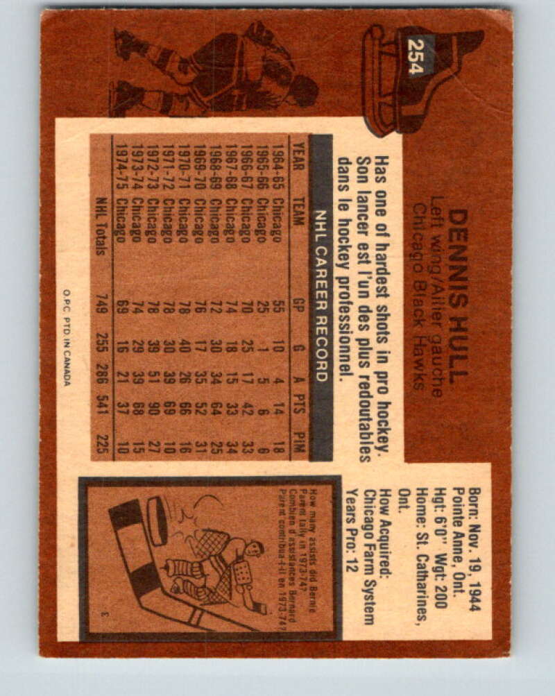 1975-76 O-Pee-Chee #254 Dennis Hull Chicago Blackhawks V6293