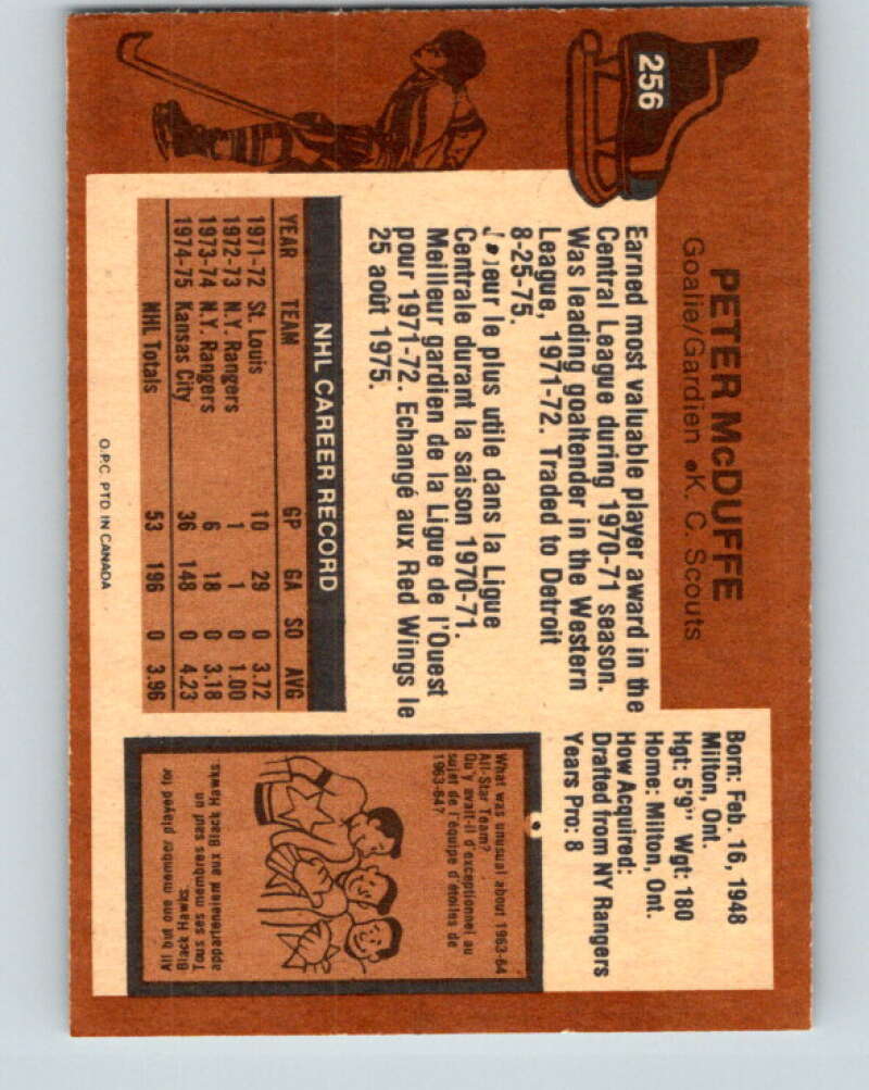 1975-76 O-Pee-Chee #256 Peter McDuffe Kansas City Scouts V6299