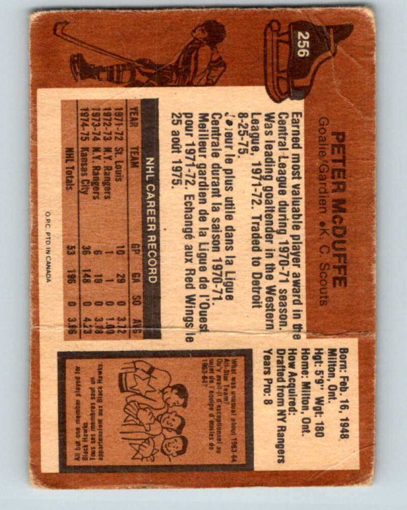 1975-76 O-Pee-Chee #256 Peter McDuffe Kansas City Scouts V6300