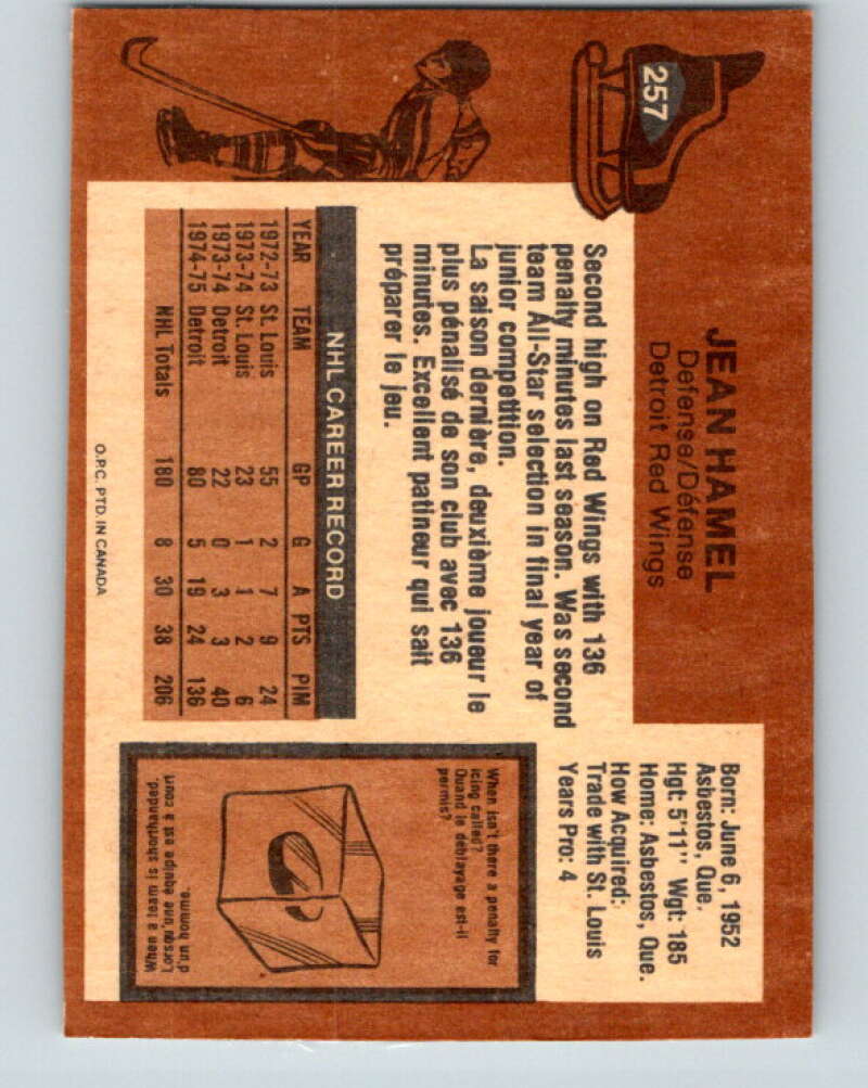 1975-76 O-Pee-Chee #257 Jean Hamel Detroit Red Wings V6304
