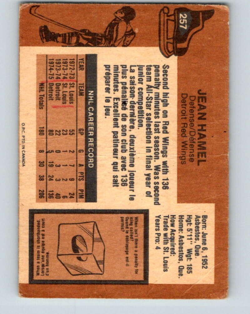1975-76 O-Pee-Chee #257 Jean Hamel Detroit Red Wings V6306