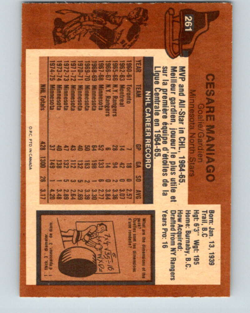 1975-76 O-Pee-Chee #261 Cesare Maniago Minnesota North Stars V6328