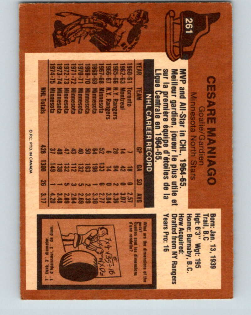 1975-76 O-Pee-Chee #261 Cesare Maniago Minnesota North Stars V6330