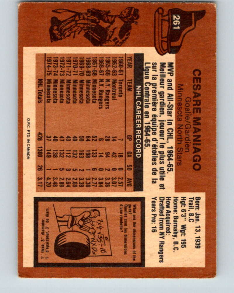 1975-76 O-Pee-Chee #261 Cesare Maniago Minnesota North Stars V6331