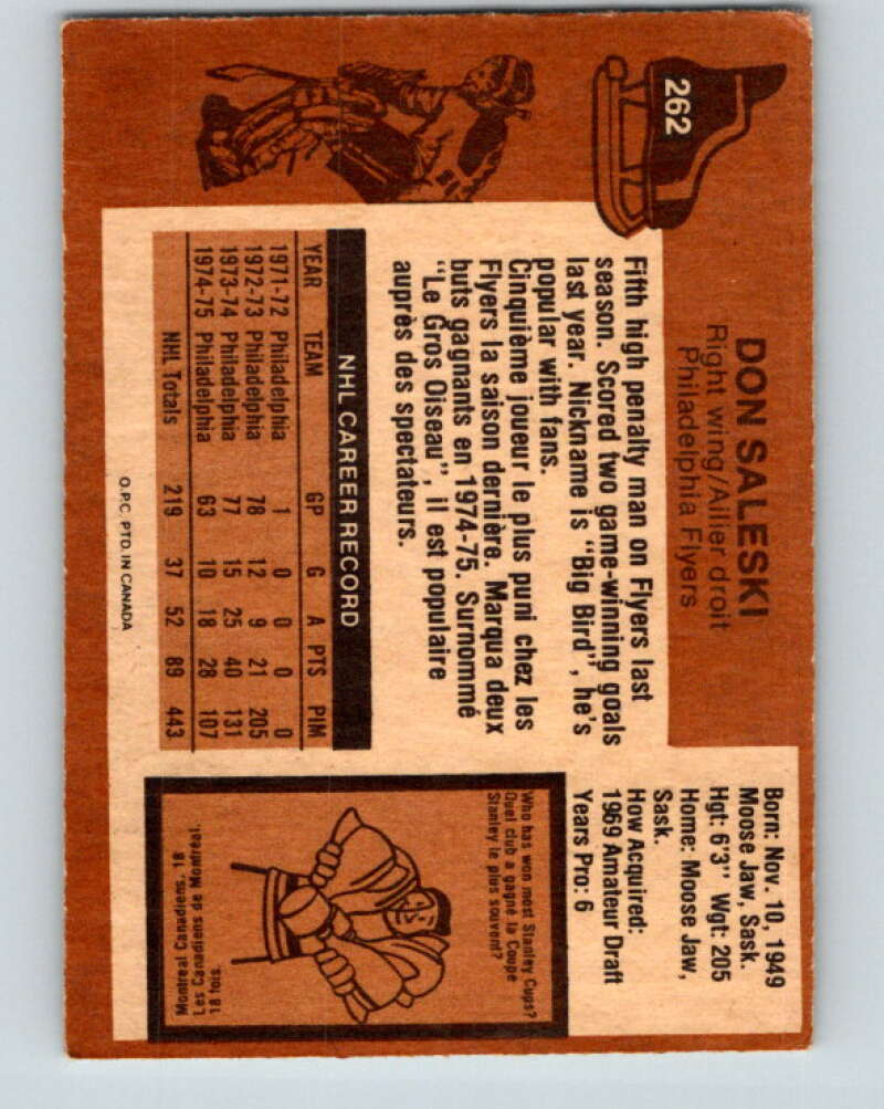 1975-76 O-Pee-Chee #262 Don Saleski Philadelphia Flyers V6335