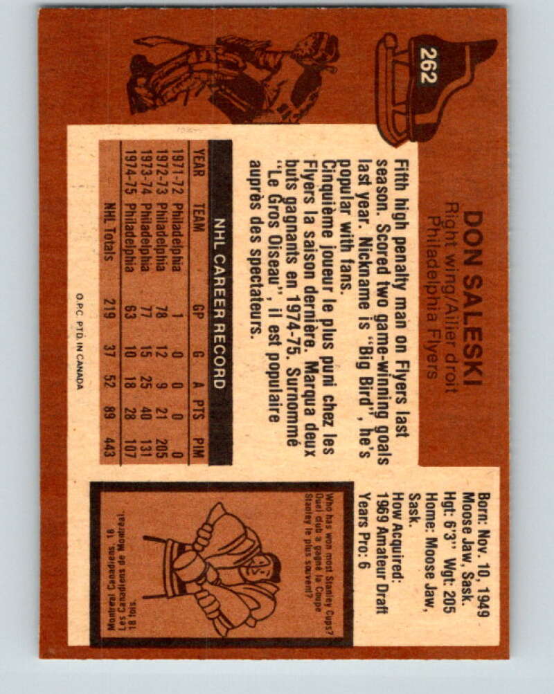 1975-76 O-Pee-Chee #262 Don Saleski Philadelphia Flyers V6336