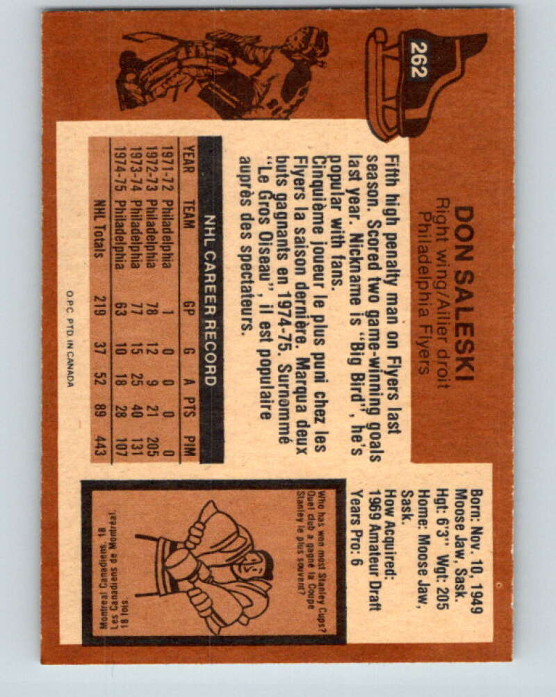 1975-76 O-Pee-Chee #262 Don Saleski Philadelphia Flyers V6339