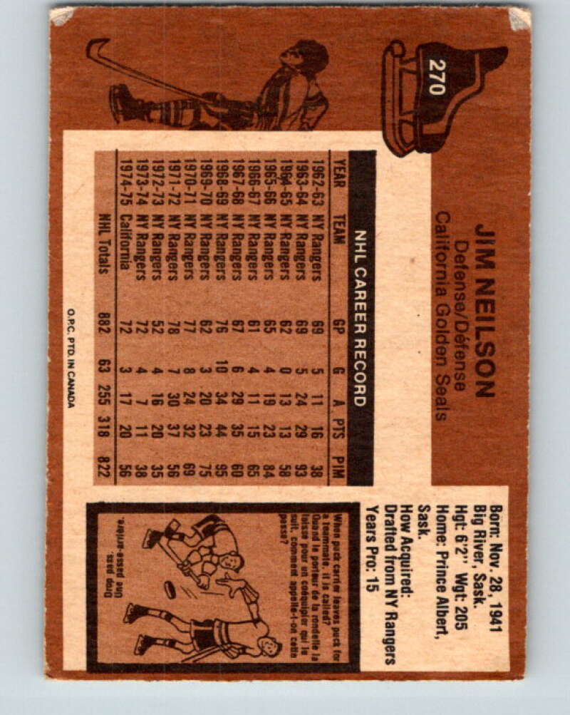1975-76 O-Pee-Chee #270 Jim Neilson California Golden Seals V6379