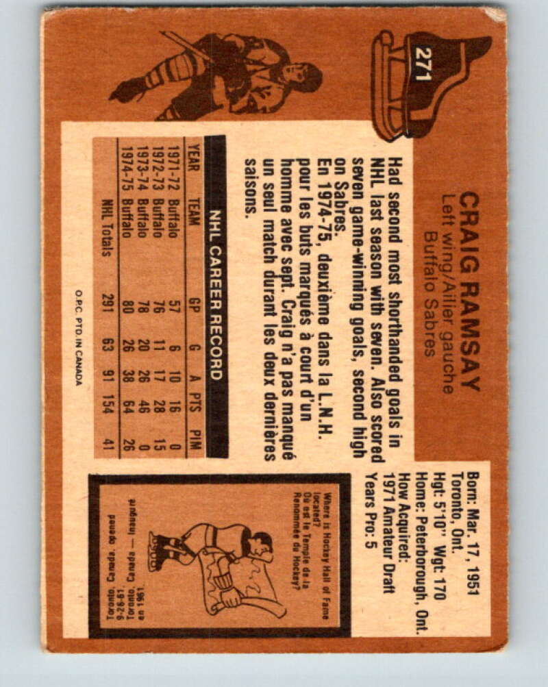 1975-76 O-Pee-Chee #271 Craig Ramsay Buffalo Sabres V6386