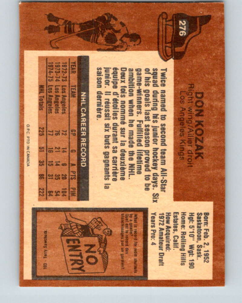 1975-76 O-Pee-Chee #276 Don Kozak Los Angeles Kings V6404