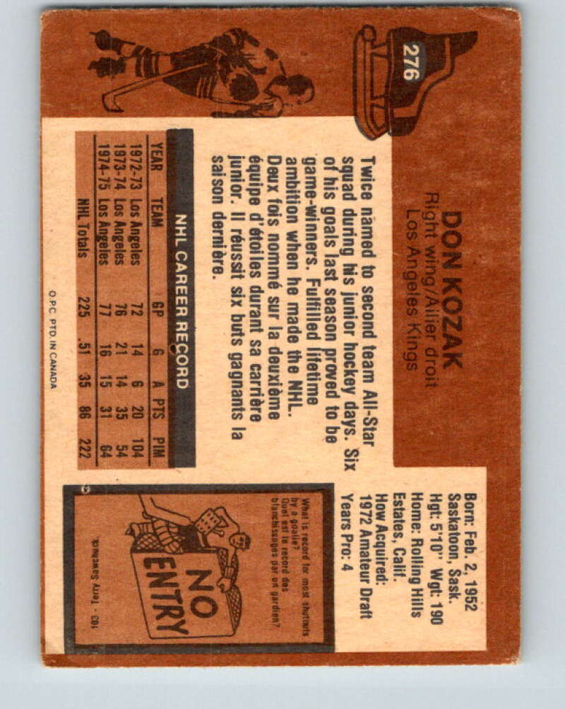 1975-76 O-Pee-Chee #276 Don Kozak Los Angeles Kings V6405