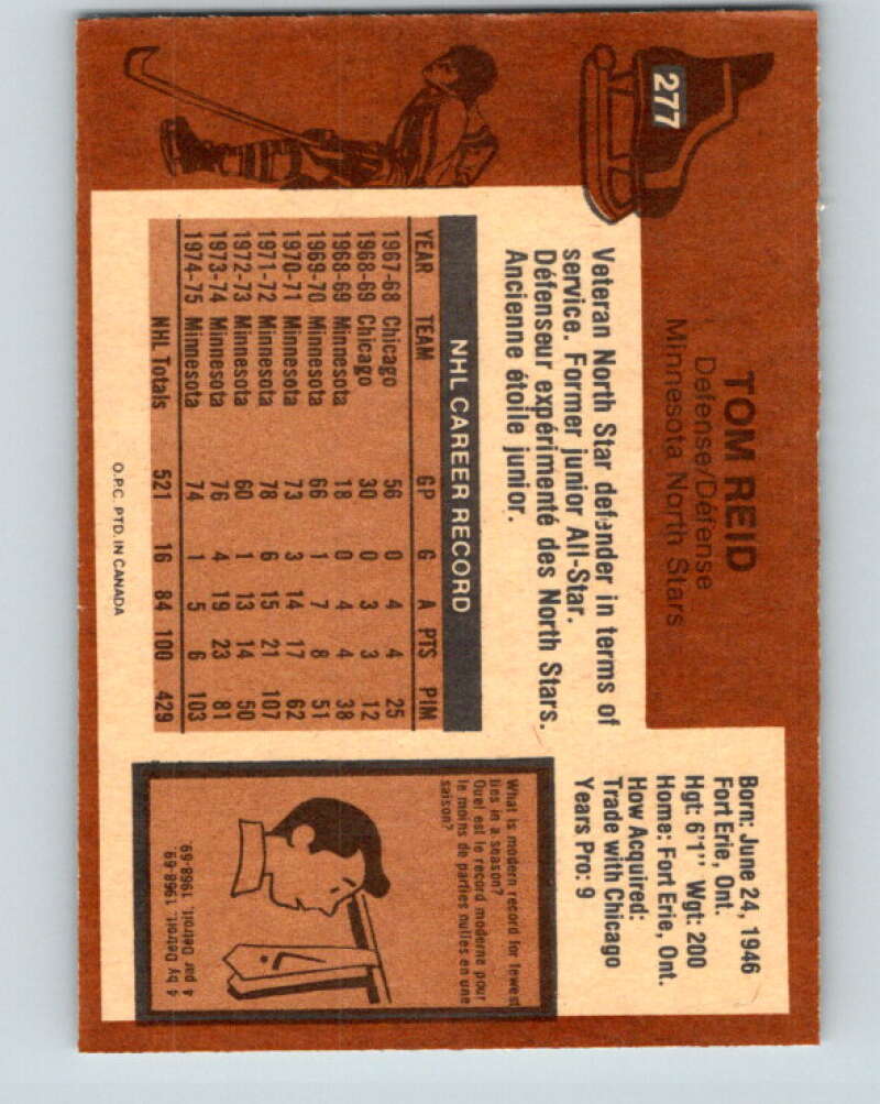 1975-76 O-Pee-Chee #277 Tom Reid Minnesota North Stars V6410