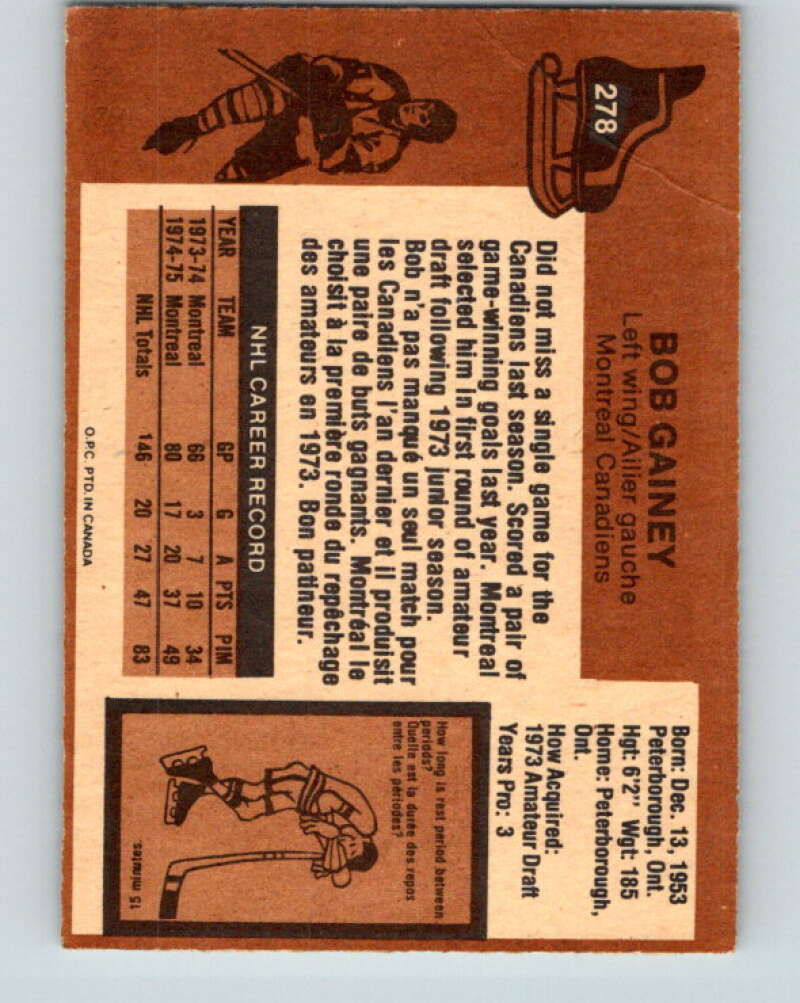 1975-76 O-Pee-Chee #278 Bob Gainey Montreal Canadiens V6416