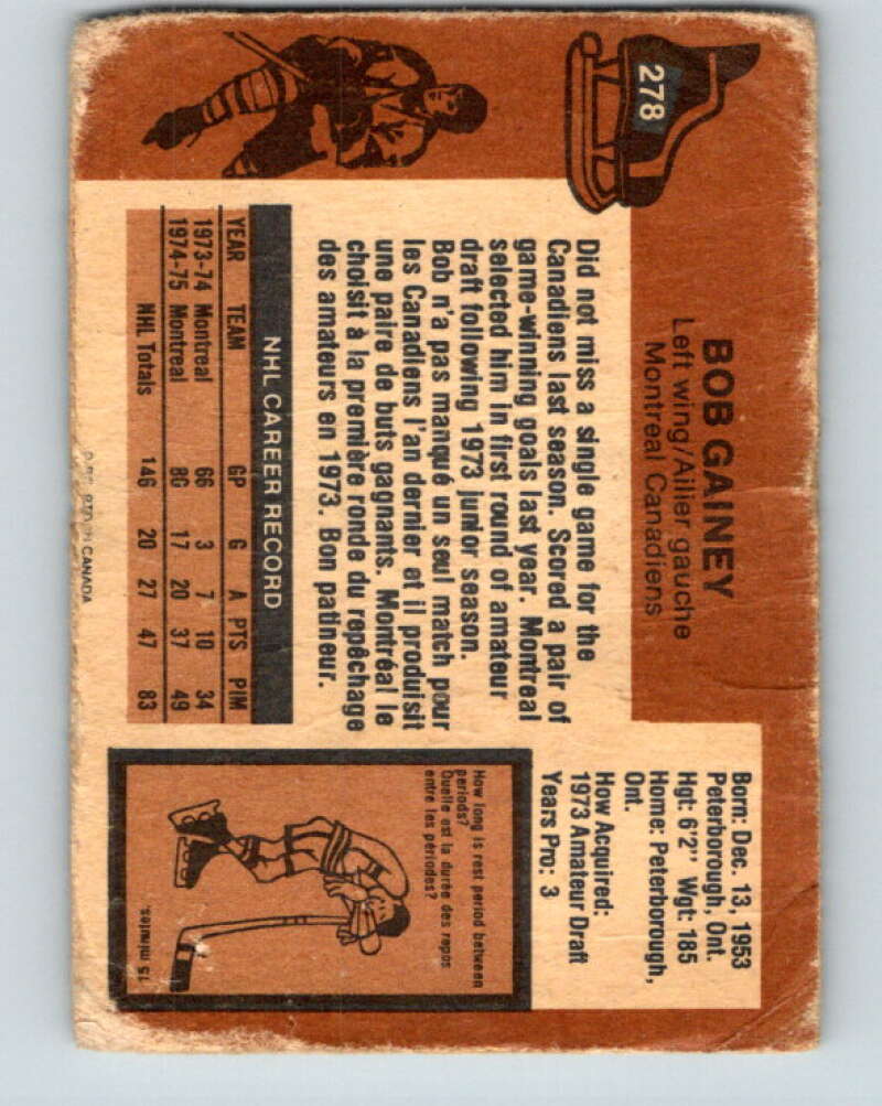 1975-76 O-Pee-Chee #278 Bob Gainey Montreal Canadiens V6420