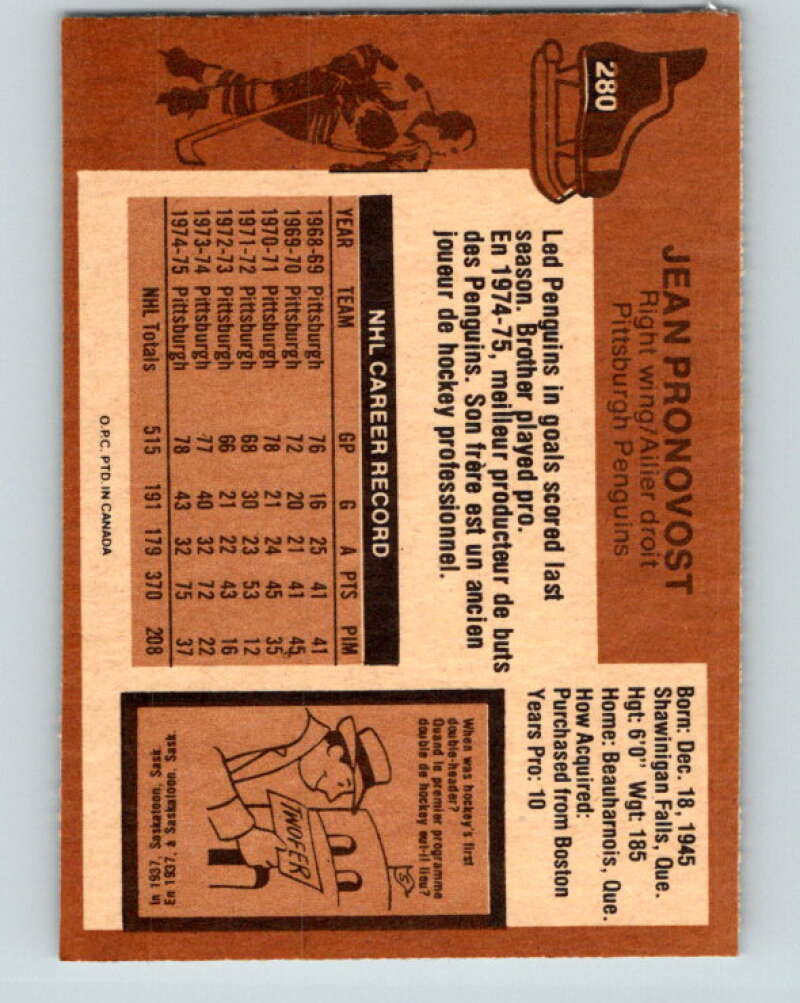 1975-76 O-Pee-Chee #280 Jean Pronovost Pittsburgh Penguins V6426