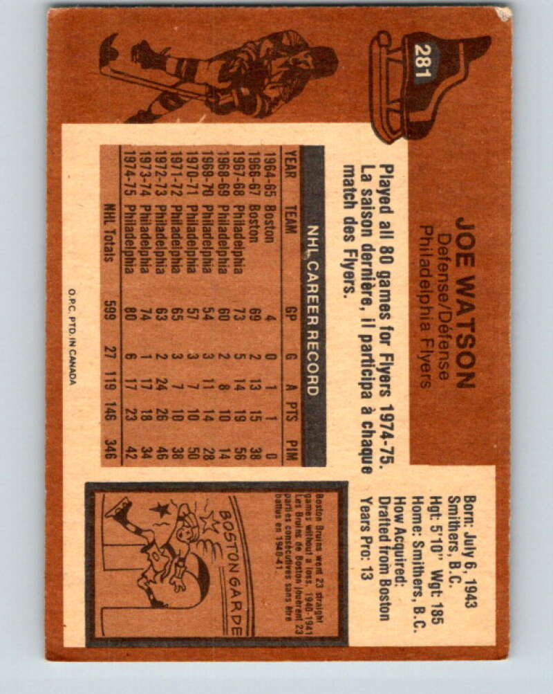 1975-76 O-Pee-Chee #281 Joe Watson Philadelphia Flyers V6432