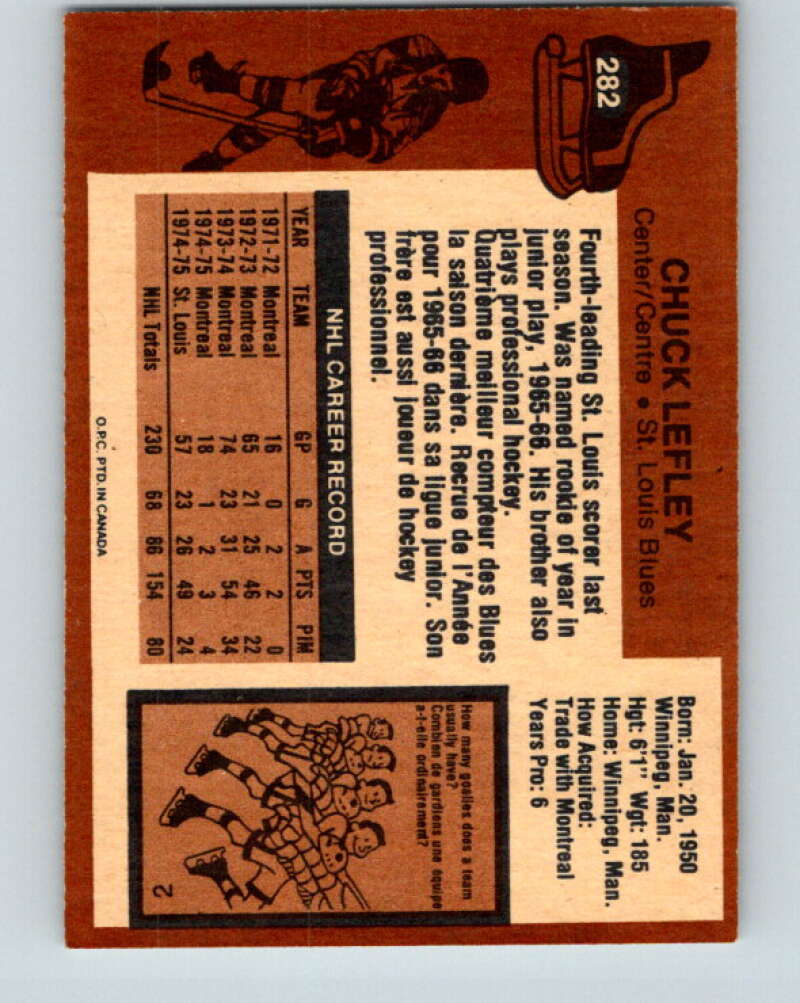 1975-76 O-Pee-Chee #282 Chuck Lefley St. Louis Blues V6434